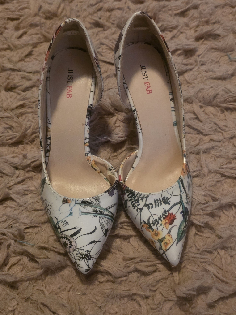 JustFab White Floral Pointed-Toe Pumps